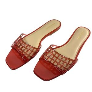 Veronica Beard Maris Jelly Sandal Women Size 9.5 M Orange Leather Flat Slide